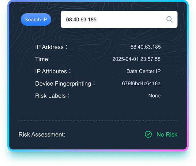 GeeTest Device Fingerprinting interface showing device identity and risk labels.